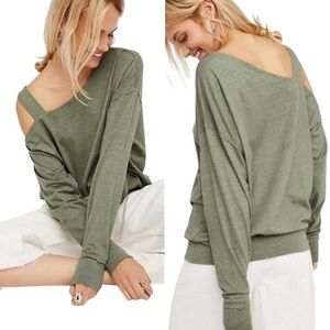 Free People Saratoga Asymmetric Top Oversized Olive Green Women's Size Medium
